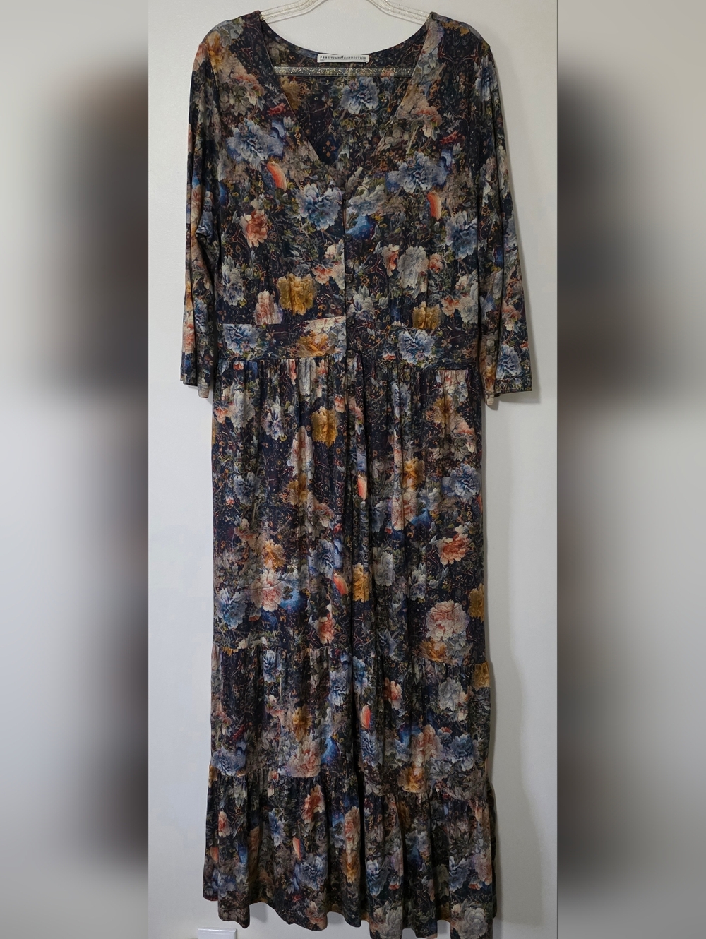 Peruvian Connection Floral Maxi Dress Dark Romance Boho Festival Pima Cotton XL